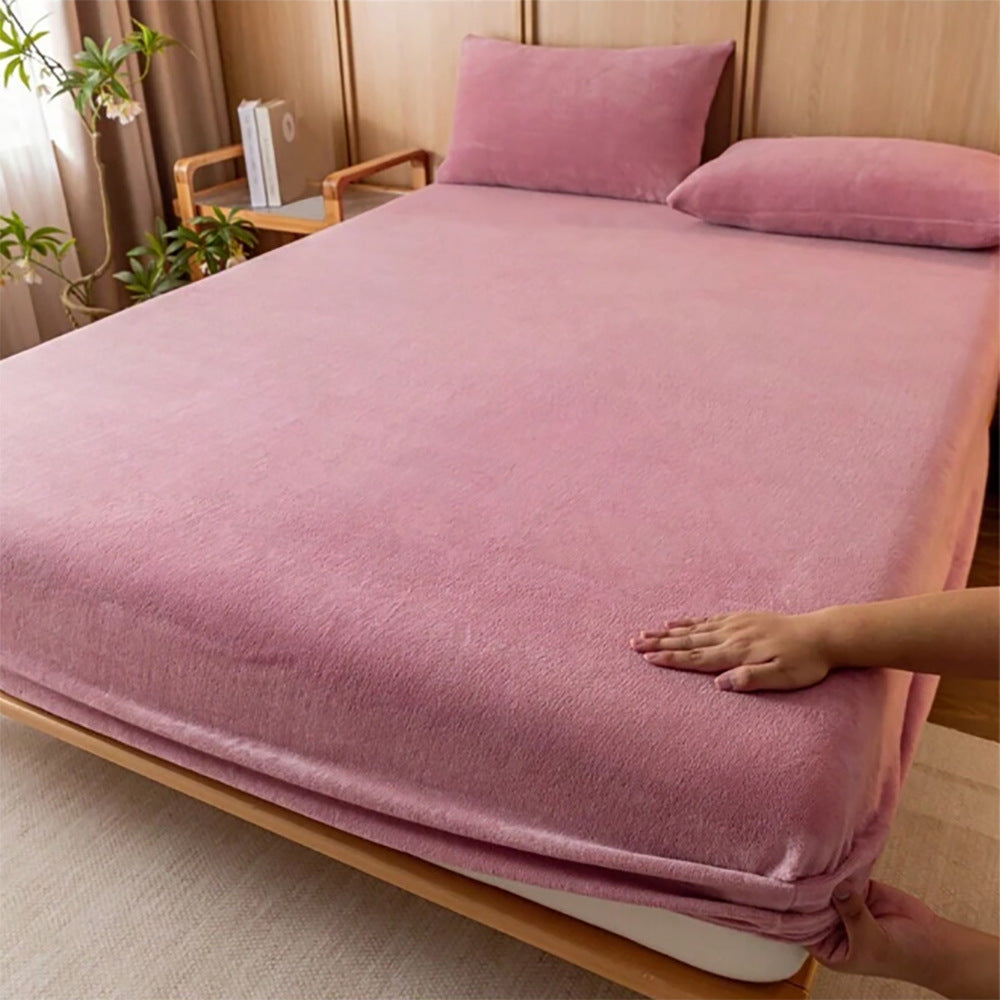 Bean paste color Plush Crystal Velvet Fitted Sheet - Ultra Soft, Warm & Thick for Winter 138x190+36cm