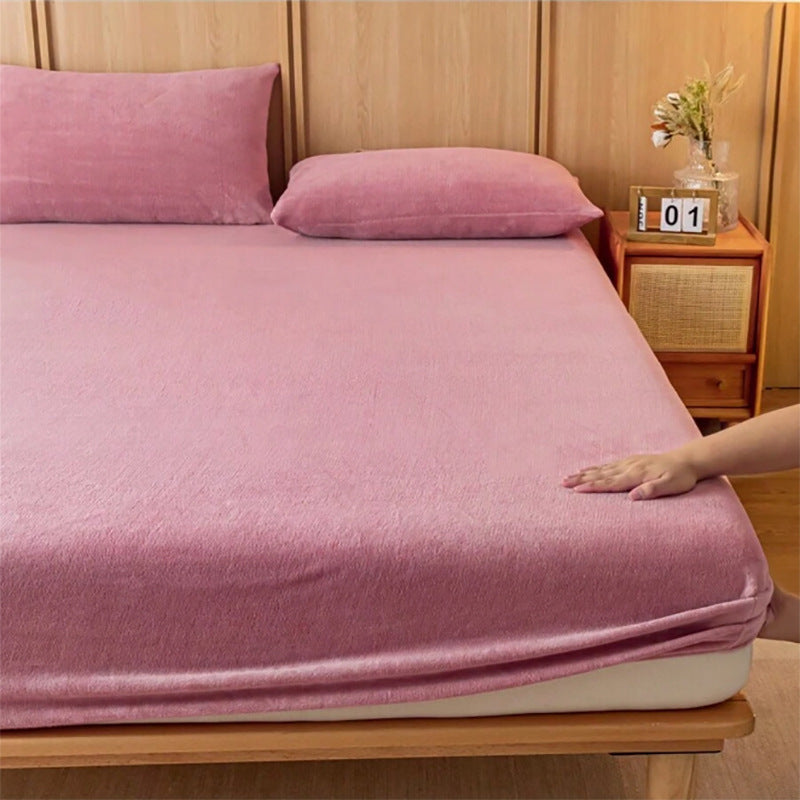 Bean paste color Plush Crystal Velvet Fitted Sheet - Ultra Soft, Warm & Thick for Winter 138x190+36cm