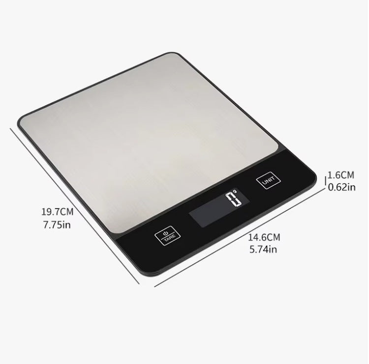 White Digital Kitchen Scale - Stainless Steel Food Scale for Baking & Cooking 10kg/1g