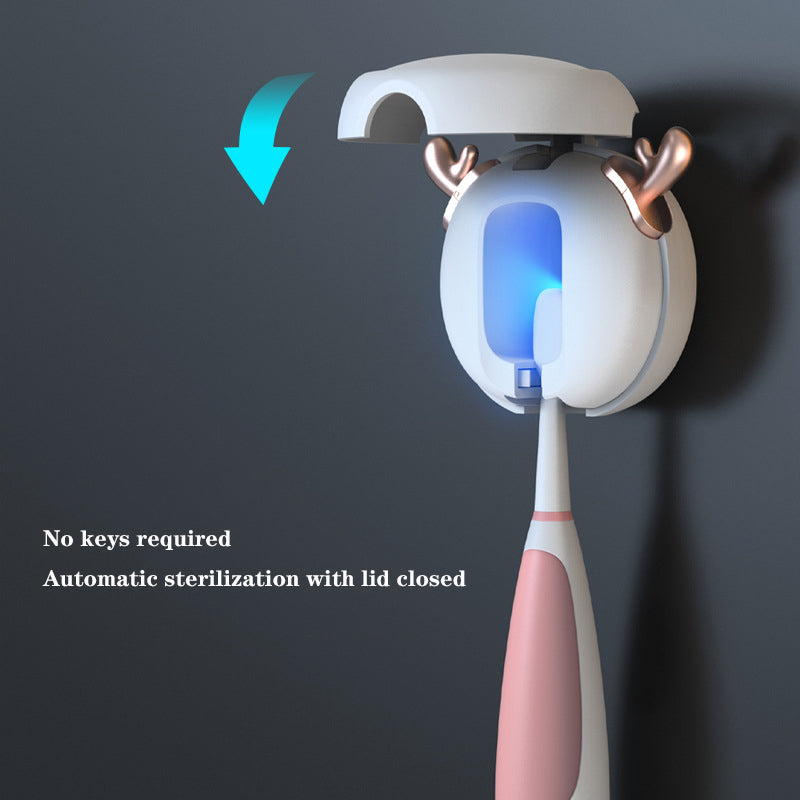 Cute UV Toothbrush Sanitizer Holder - Wall Mounted, Portable for Travel Black ears bear
