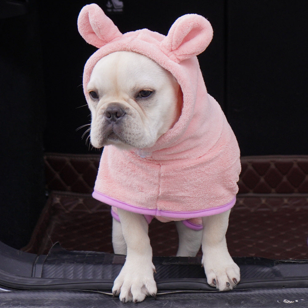 Pink Hooded Dog Bathrobe - Super Absorbent, Adjustable Fit, Cozy Pet Towel Size : M