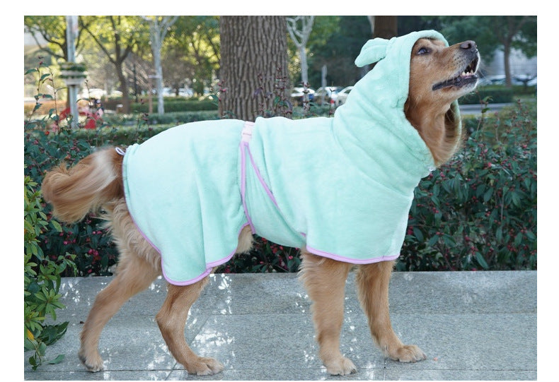 Green Hooded Dog Bathrobe - Super Absorbent, Adjustable Fit, Cozy Pet Towel Size : XL