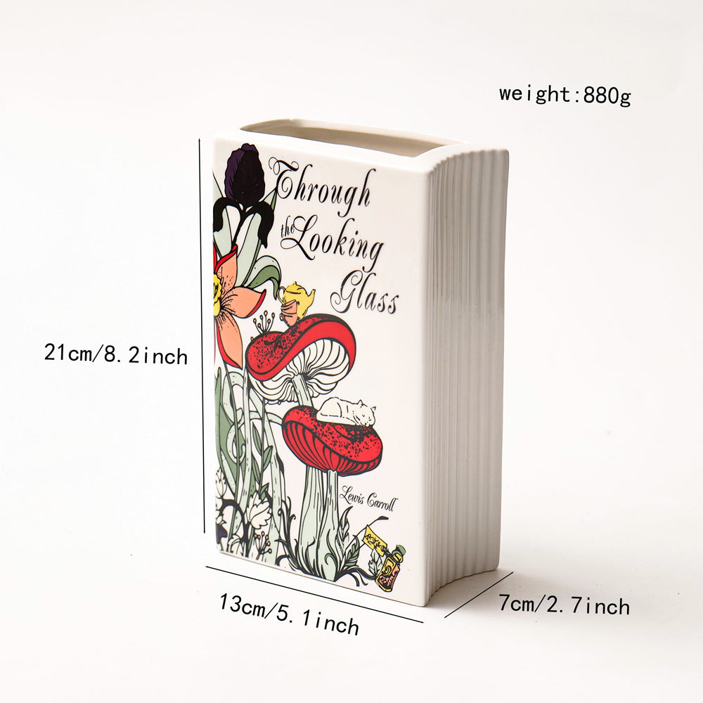 Literary Book Vase - Creative Ceramic Planter & Desk Organizer Type A - 21x13x7cm