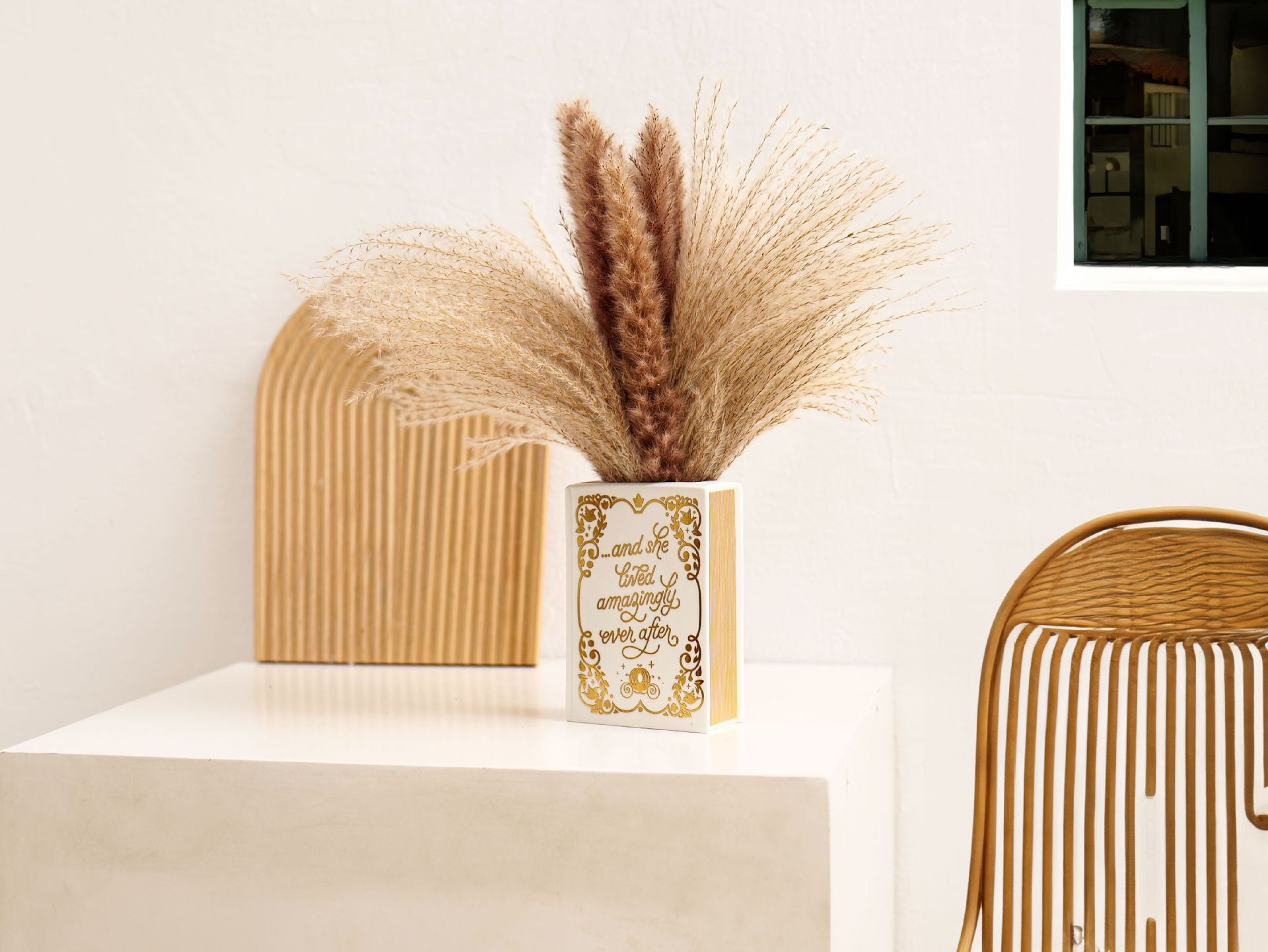 Literary Book Vase - Creative Ceramic Planter & Desk Organizer Golden Book