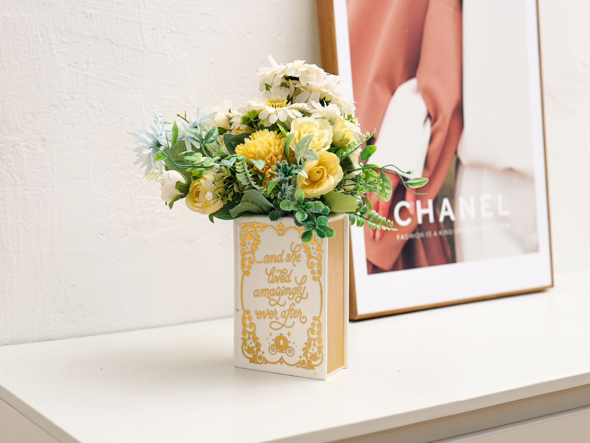 Literary Book Vase - Creative Ceramic Planter & Desk Organizer Golden Book