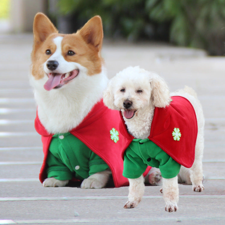 Christmas Dog Costume - Festive Hooded Cape & Green Jumpsuit Outfit Size : 4XL