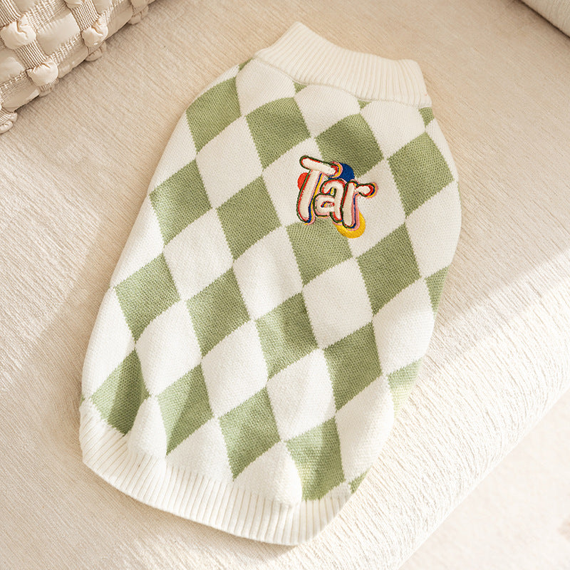 Classic Argyle Dog Sweater - Green & White Knit for Corgis & Medium Breeds Size : XXl