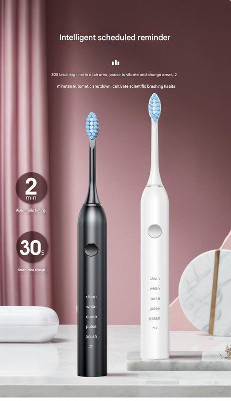 Advanced Sonic Toothbrush: 5 Cleaning Modes, 2-Min Timer, USB Fast Charge, Purple 4 brush heads + bracket + toothbrush box