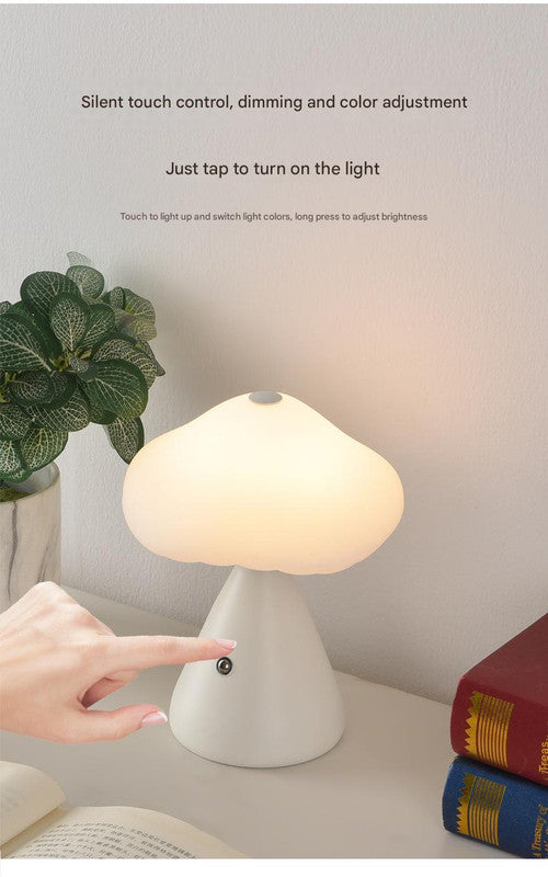 Woodgrain color Mushroom LED Table Lamp - Rechargeable, 3-Color Touch Dimmable, USB-C