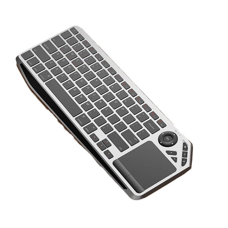 Silver And Black Slim Multi-Device Bluetooth Keyboard with Integrated Touchpad - Rechargeable Wireless Combo for PC Laptop Tablet Phone
