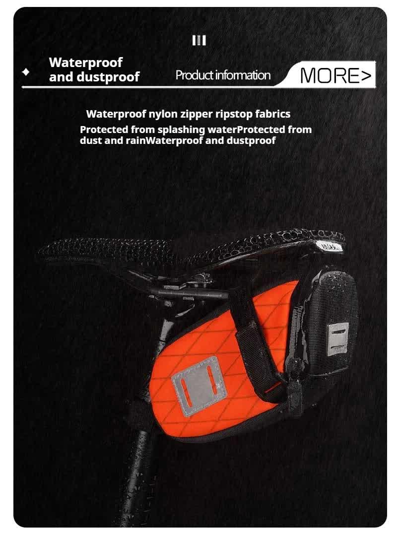 Orange And Black Water-Resistant Bicycle Saddle Bag - 1.3L Reflective Seat Pack for Road & Mountain Bikes