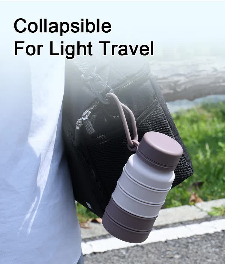Grey and Black Collapsible Silicone Water Bottle - 510ml Portable Food-Grade Travel & Sports Drink Flask