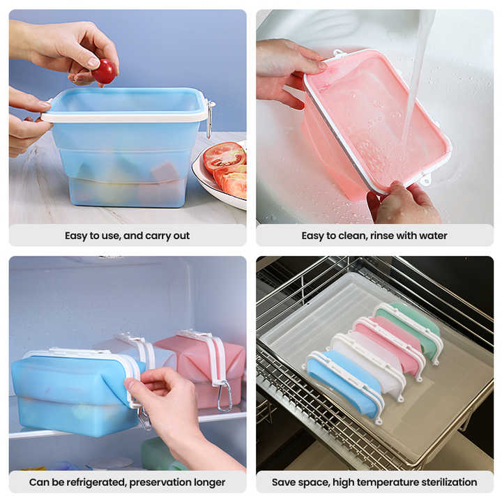 2 Pcs Pink Collapsible Silicone Food Storage Container - Microwave & Freezer Safe Lunch Box