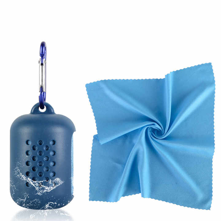 Light Blue Quick Dry Cooling Towel Set (2 Pack) - Microfiber Sport Towels with Silicone Cases & Carabiners