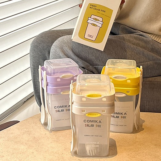 Yellow Portable Salad & Breakfast Cup On-the-Go - Dual Compartment Container with Spork