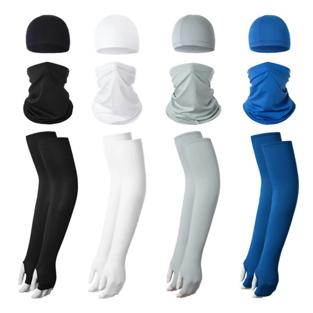 2 Sets Orange Cooling UV Protection Set - 2 Skull Cap, 2 Neck Gaiter & 4 Arm Sleeves for Outdoor Sports