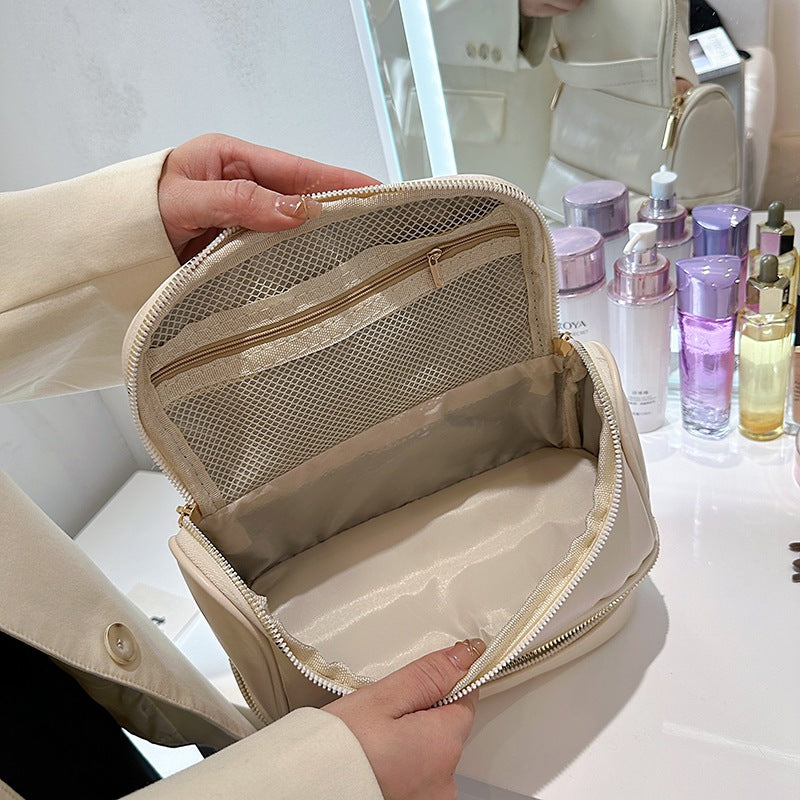 Pink Large Capacity Double Layer PU Leather Makeup Bag - Portable Travel Cosmetic Organizer Case