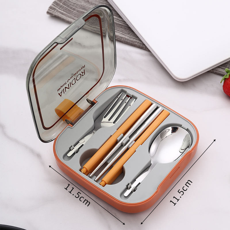 2 Sets Orange And Grey Portable Stainless Steel Cutlery Set - Reusable Utensils 2 Fork, 2 Spoon, 2 pairs of Chopsticks with Compact Travel Case
