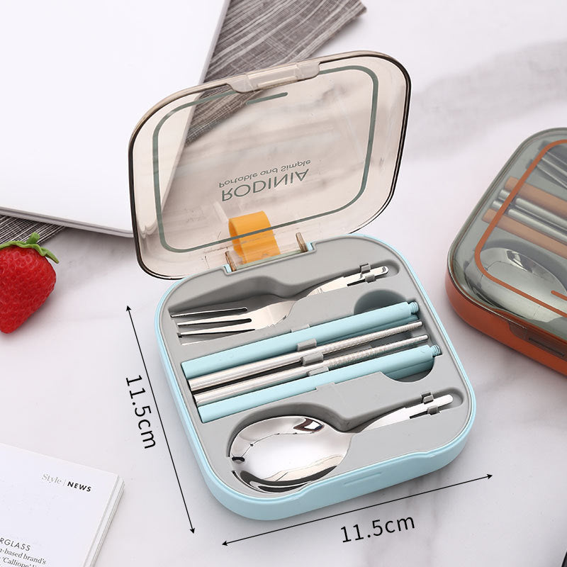 2 Sets Blue And Grey Portable Stainless Steel Cutlery Set - Reusable Utensils 2 Fork, 2 Spoon, 2 pairs of Chopsticks with Compact Travel Case