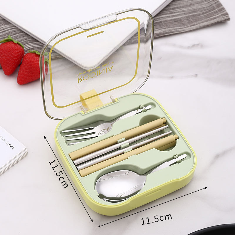 2 Sets Green Portable Stainless Steel Cutlery Set - Reusable Utensils 2 Fork, 2 Spoon, 2 pairs of Chopsticks with Compact Travel Case