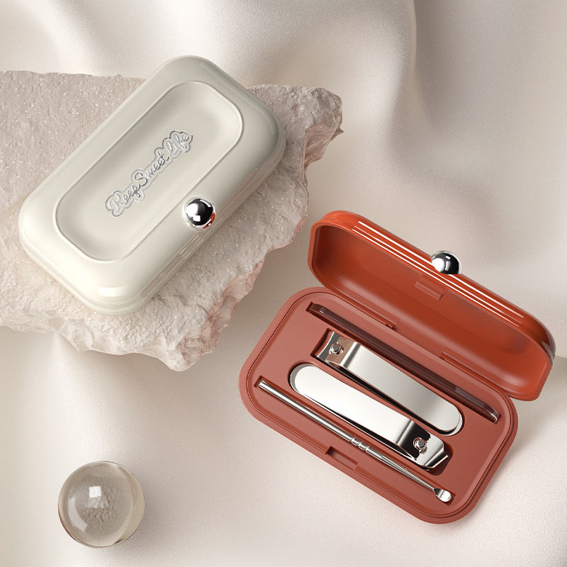 2 Sets Red Portable 4-Piece Manicure Set - Compact Nail Grooming Kit with Stainless Steel Clippers, File & Stylish Case