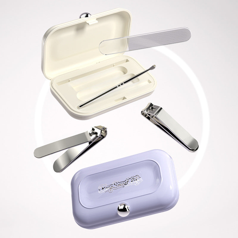2 Sets Red Portable 4-Piece Manicure Set - Compact Nail Grooming Kit with Stainless Steel Clippers, File & Stylish Case