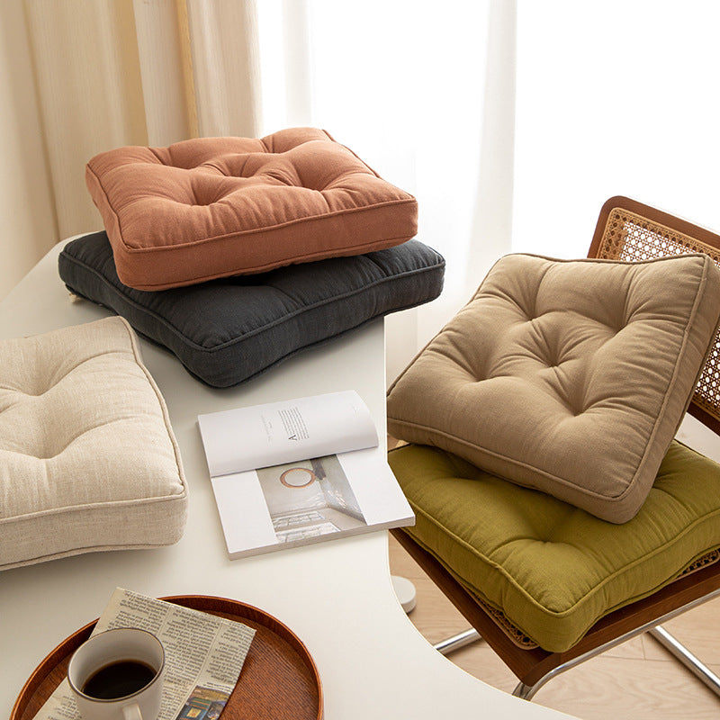 Orange Soft And Thick Seat Cushion - Cotton Linen Blend Chair Pad with Ties - 43x43cm