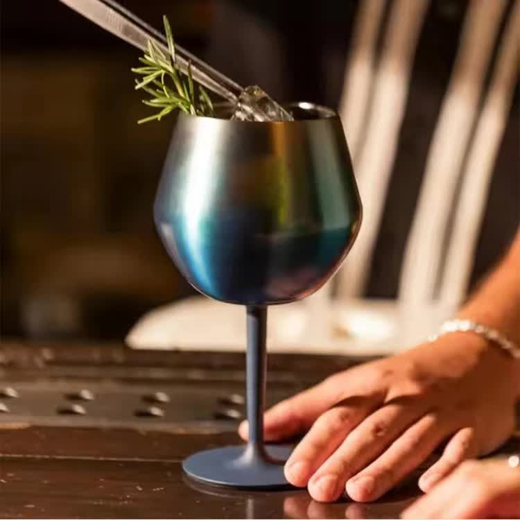 2 Pcs Black Detachable Stainless Steel Wine Glass - 14oz 420ml Portable Stemmed Goblet for Outdoors & Travel