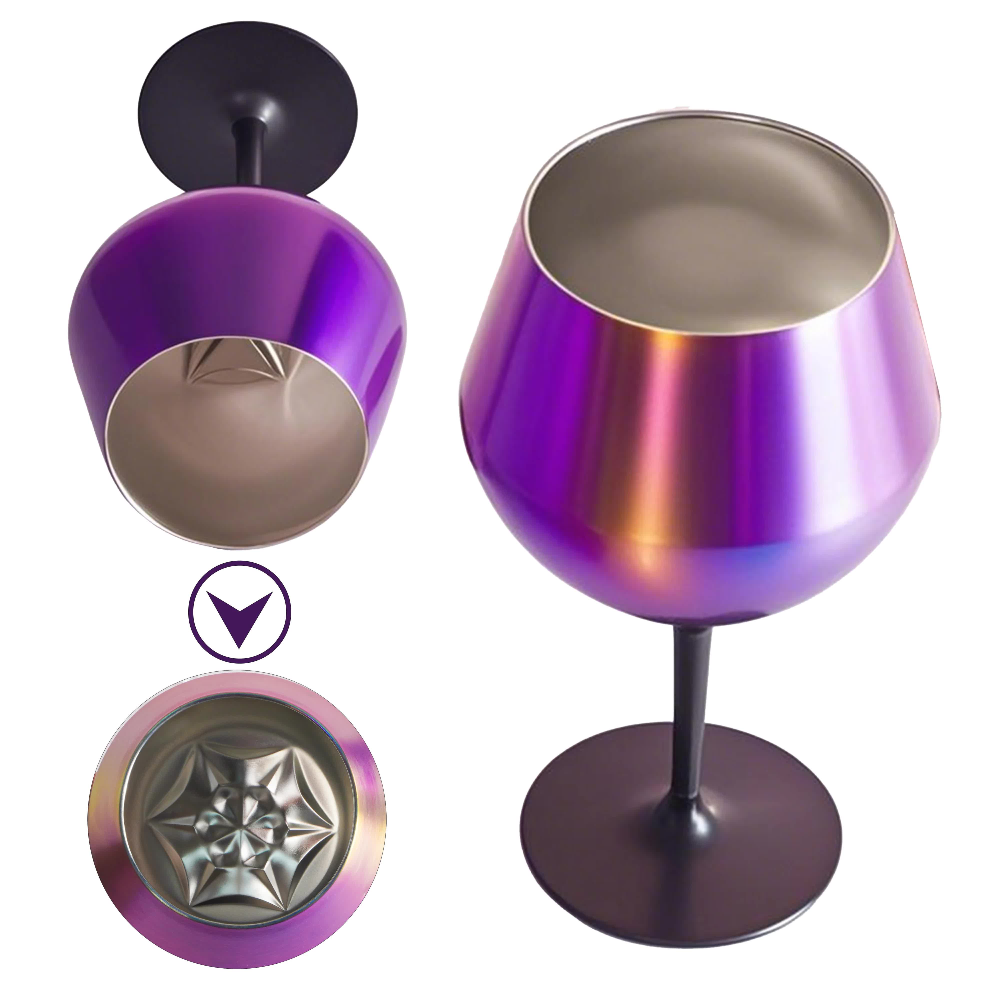 2 Pcs Black Detachable Stainless Steel Wine Glass - 14oz 420ml Portable Stemmed Goblet for Outdoors & Travel