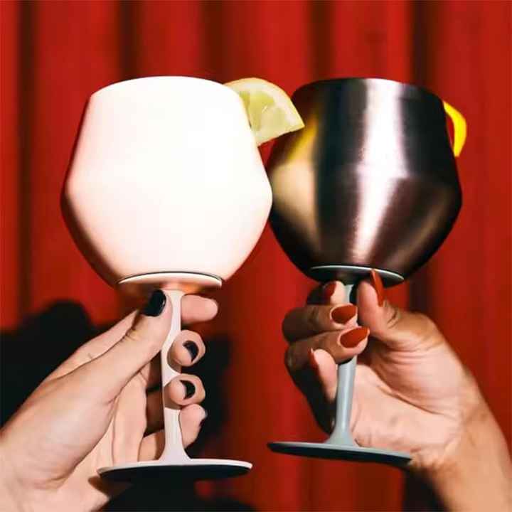 2 Pcs Black Detachable Stainless Steel Wine Glass - 14oz 420ml Portable Stemmed Goblet for Outdoors & Travel