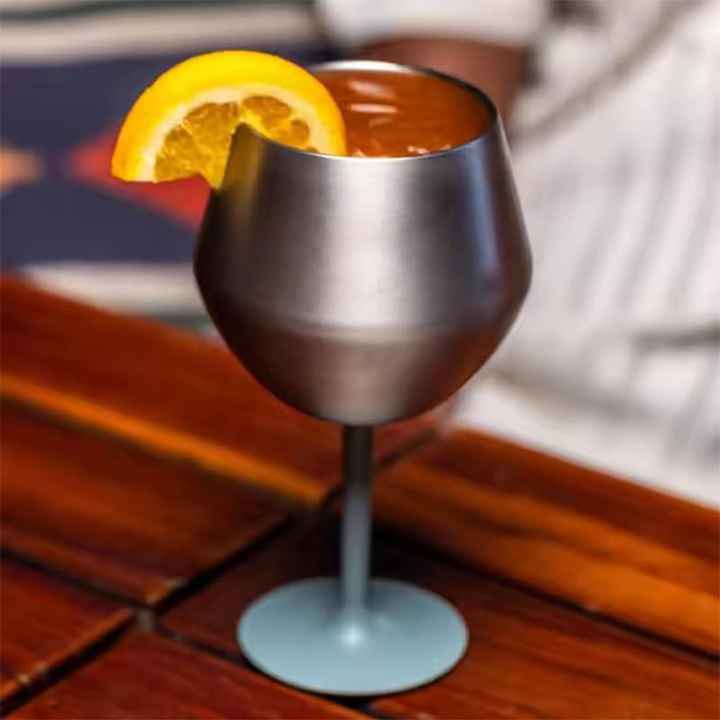 2 Pcs Black Detachable Stainless Steel Wine Glass - 14oz 420ml Portable Stemmed Goblet for Outdoors & Travel