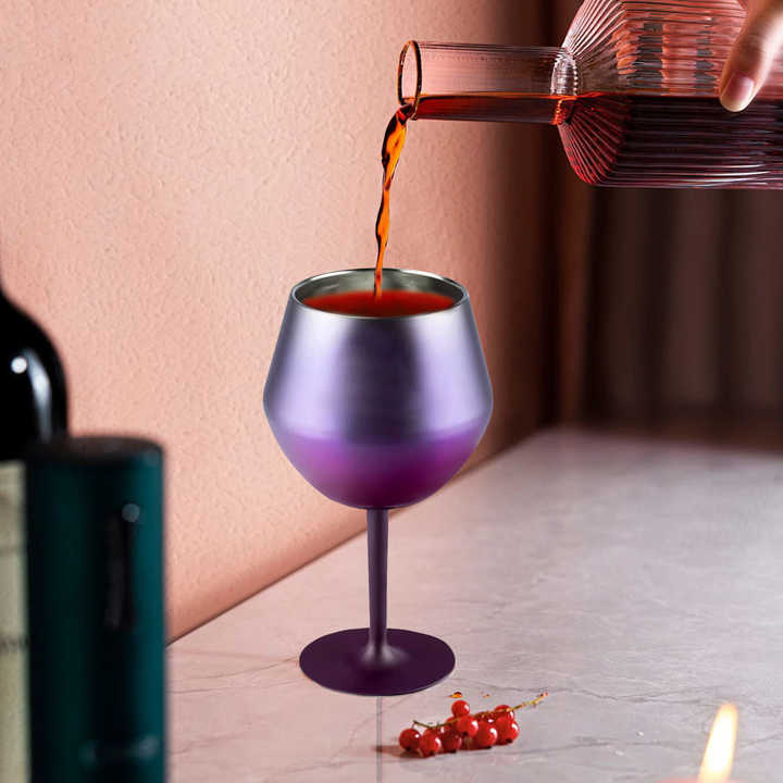 2 Pcs Black Detachable Stainless Steel Wine Glass - 14oz 420ml Portable Stemmed Goblet for Outdoors & Travel
