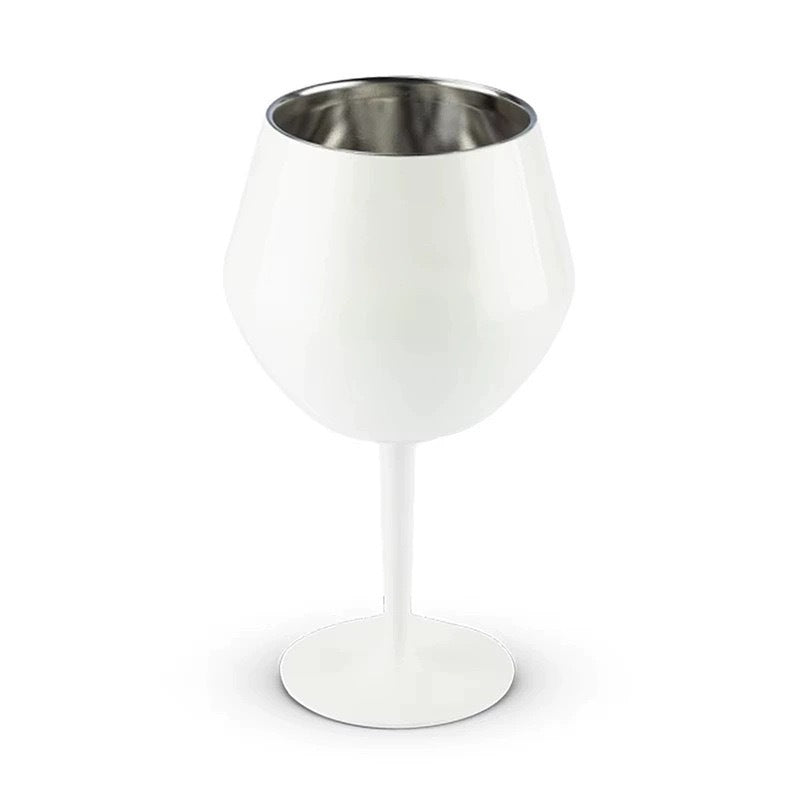 2 Pcs White Detachable Stainless Steel Wine Glass - 14oz 420ml Portable Stemmed Goblet for Outdoors & Travel