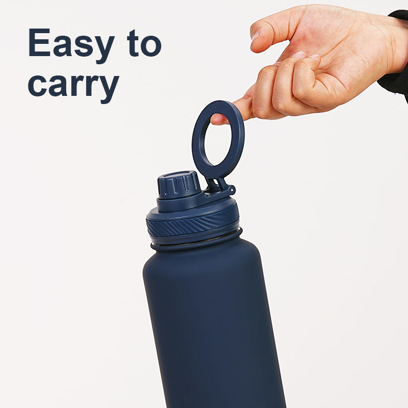 Rose Red 1L Stainless Steel Water Bottle with Magnetic Phone Holder Lid - Portable Hydration & Hands-Free Stand