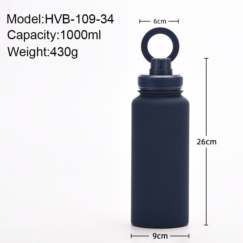 Rose Red 1L Stainless Steel Water Bottle with Magnetic Phone Holder Lid - Portable Hydration & Hands-Free Stand