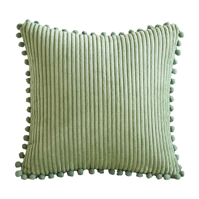 Yellow Soft Corduroy Cushion Cover Set 1 Square + 1 Rectangular with Pom Pom Trim - Decorative Throw Pillow Cases for Sofa Couch
