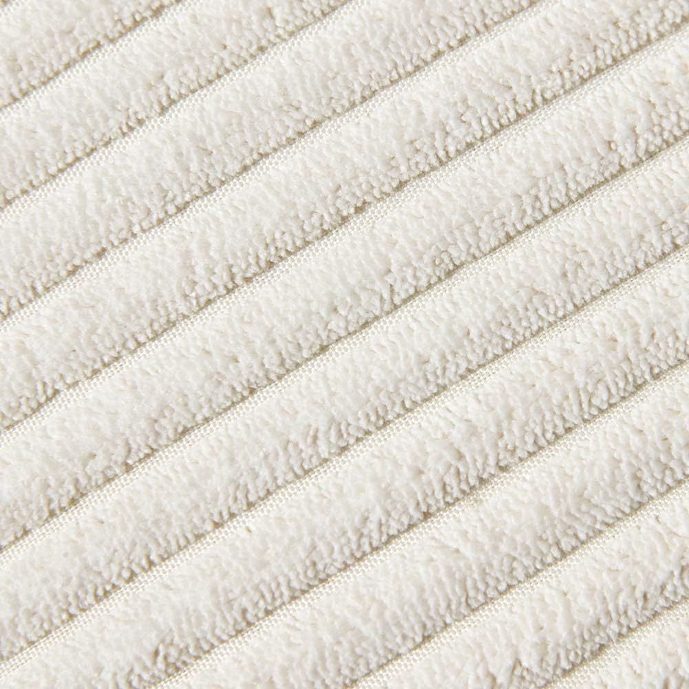 Beige Soft Corduroy Cushion Cover Set 1 Square + 1 Rectangular with Pom Pom Trim - Decorative Throw Pillow Cases for Sofa Couch