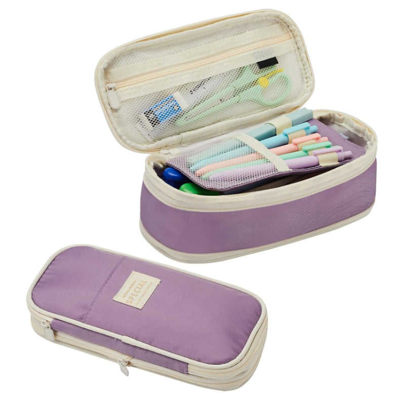 Purple Large Capacity Expandable Pencil Case - Multi-Compartment Student Stationery Pouch Only with pencil case