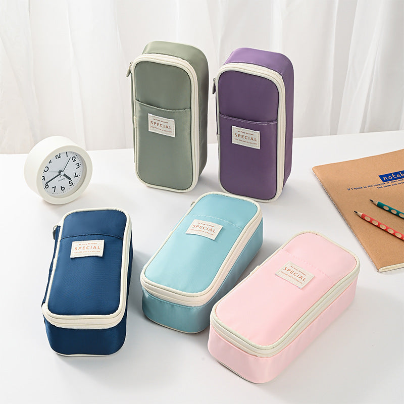 Light Blue Large Capacity Expandable Pencil Case - Multi-Compartment Student Stationery Pouch Only with pencil case