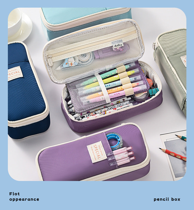 Dark Blue Large Capacity Expandable Pencil Case - Multi-Compartment Student Stationery Pouch Only with pencil case