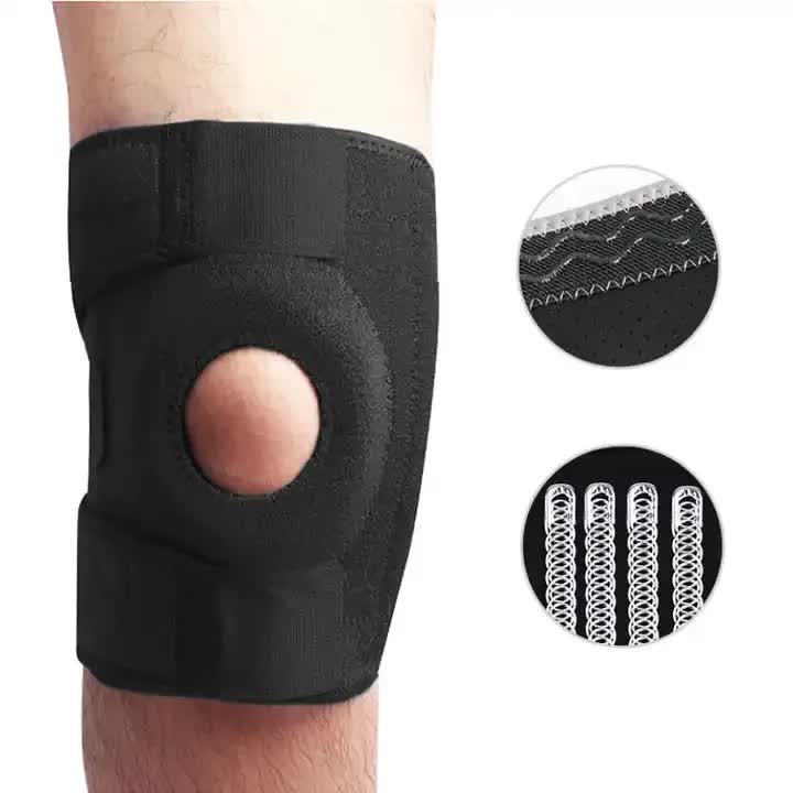 Grey Adjustable Knee Brace Support Pair with Dual Spring Stabilizers & Patella Gel Pad - Non-Slip for Sports Running Hiking