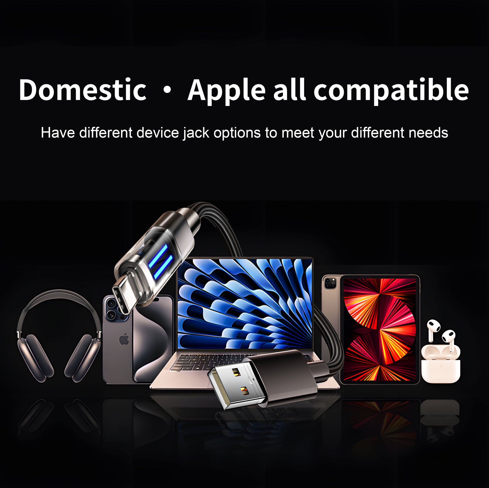 2 Pcs Black 27W USB-C to Fast Charging Cable with Smart LED Indicator - Braided Cord for iPhone & iPad