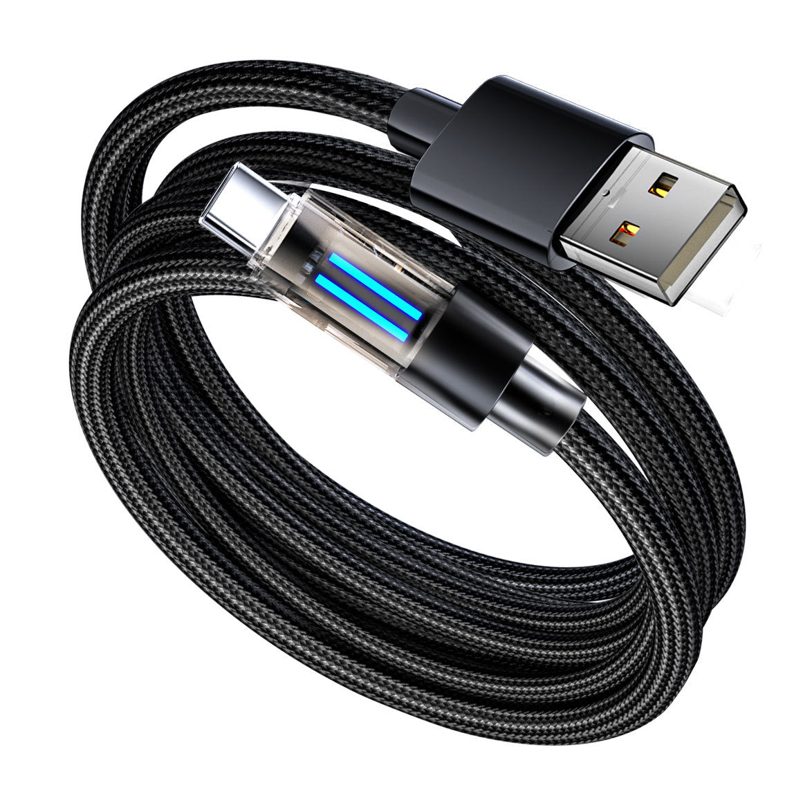 2 Pcs Black 27W USB-C to Fast Charging Cable with Smart LED Indicator - Braided Cord for iPhone & iPad