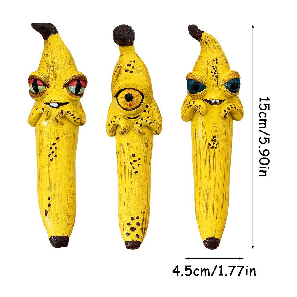 3 Pcs Style 1+Style 2+Style 3 Yellow Whimsical Magic Banana Monster Figurine - Quirky Resin Art Decor for Home & Party