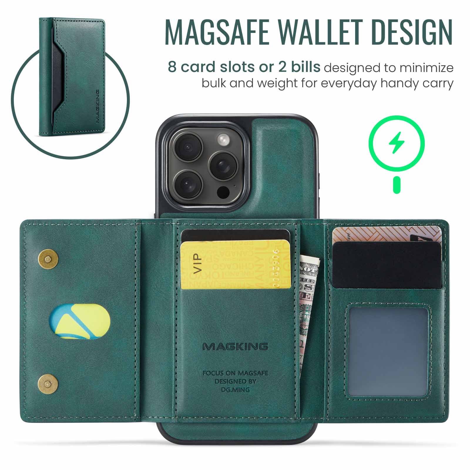 Black Premium MagSafe Wallet Case for iPhone 16 Pro - Detachable PU Leather Magnetic Card Holder