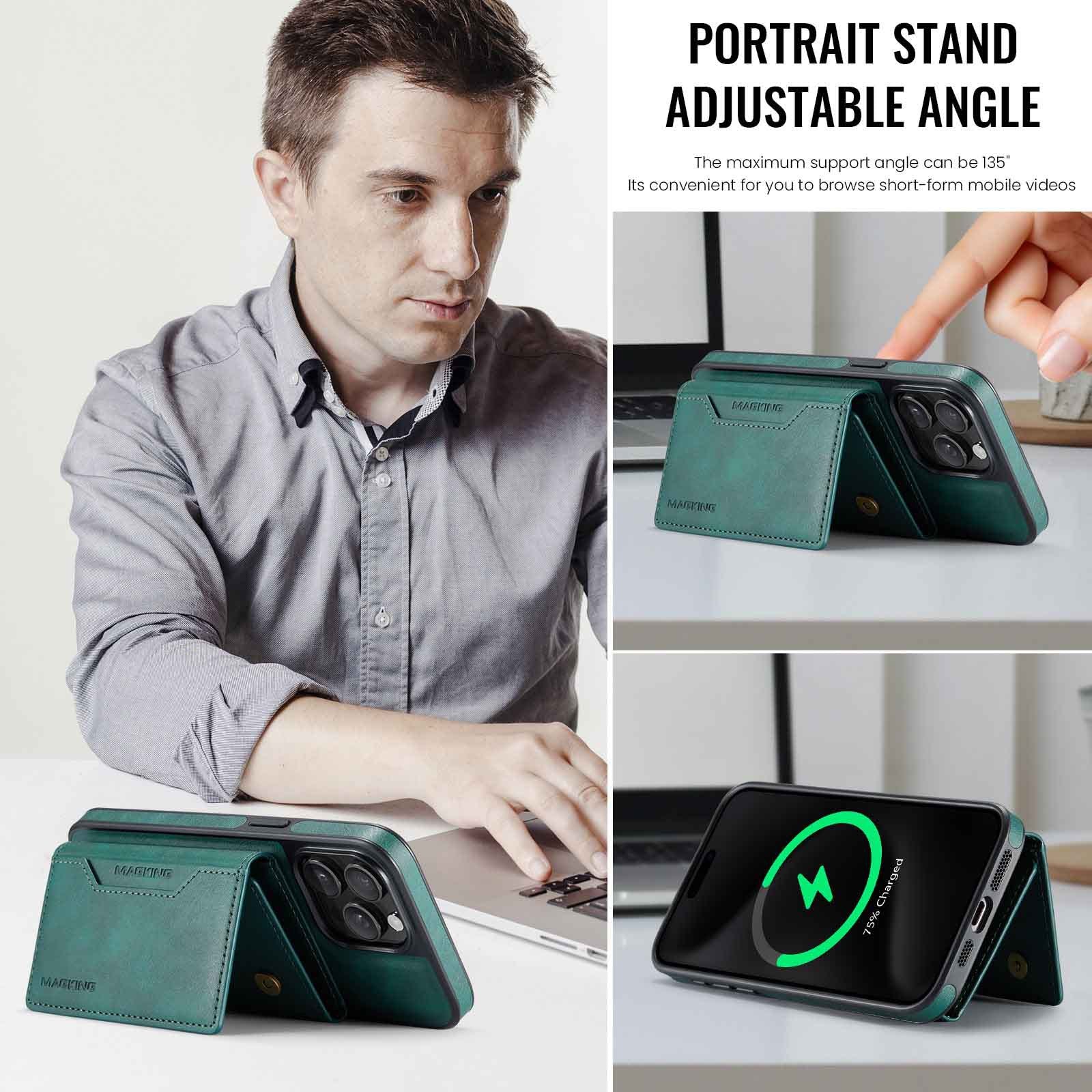 Black Premium MagSafe Wallet Case for iPhone 16 Pro - Detachable PU Leather Magnetic Card Holder