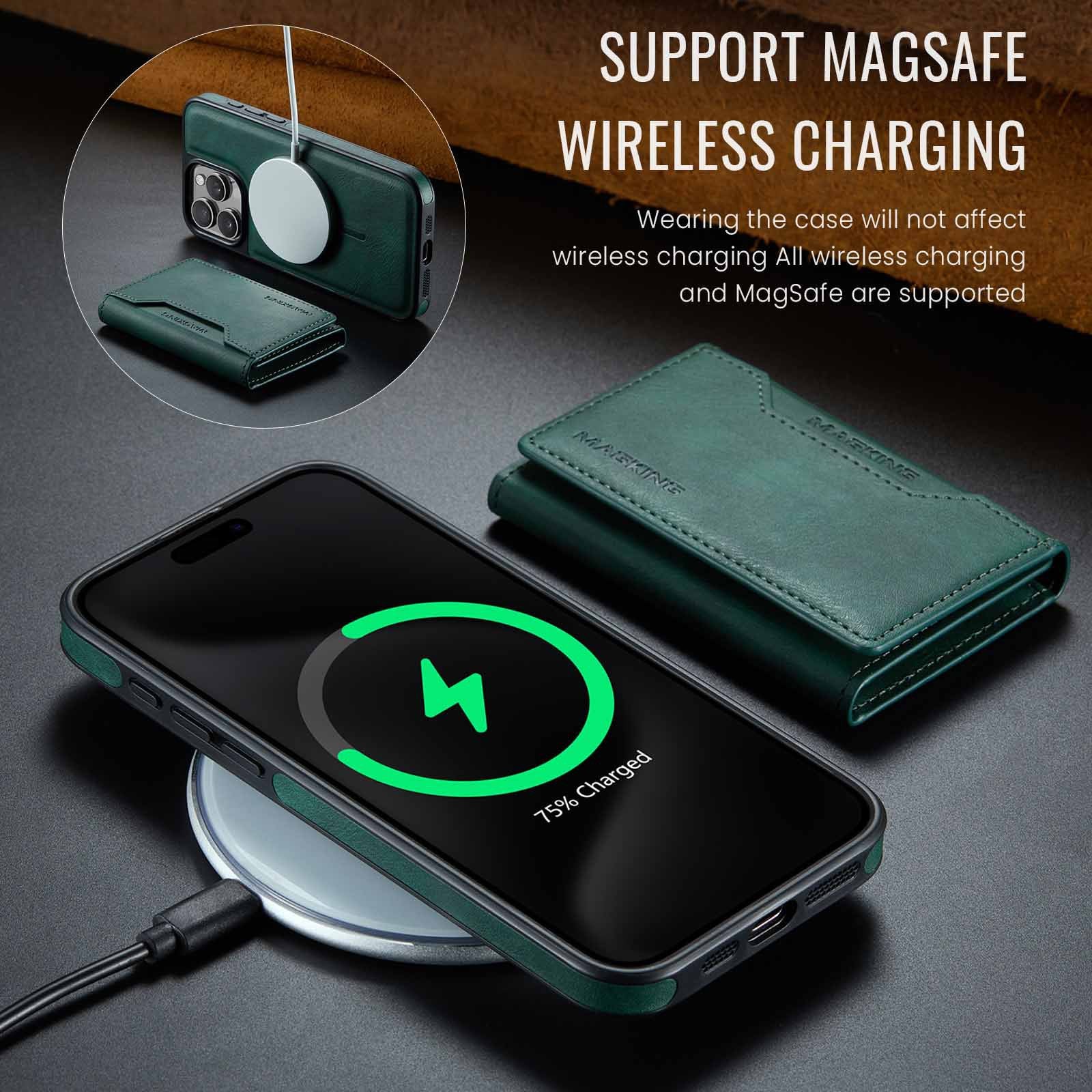 Purple Premium MagSafe Wallet Case for iPhone 16 Pro - Detachable PU Leather Magnetic Card Holder