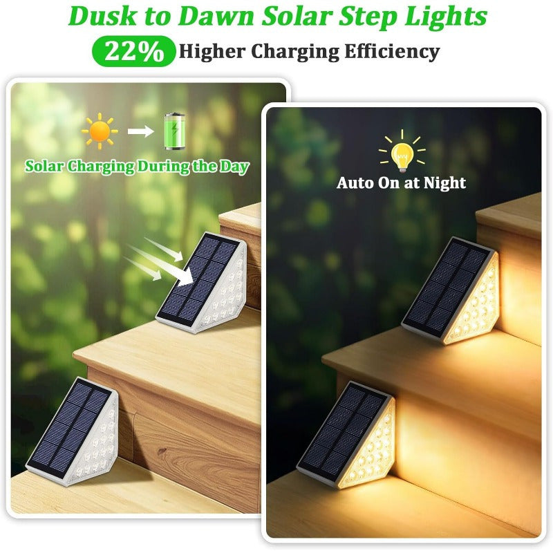 2 Pcs White Bright 14-LED Solar Powered Step Lights - Automatic Outdoor Waterproof Illumination for Stairs, Deck, Pathway & Garden Warm White