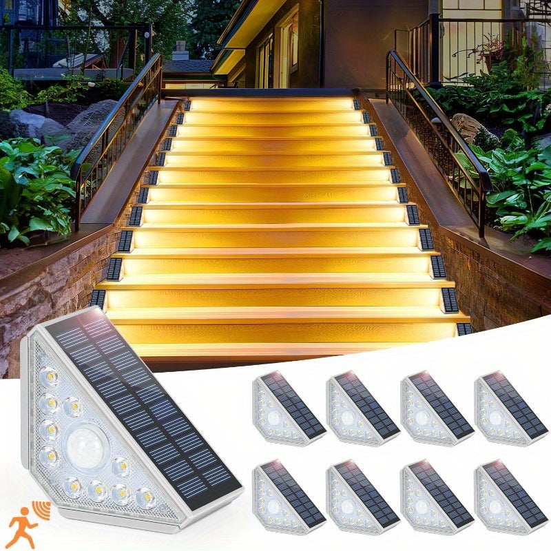 2 Pcs White Bright 14-LED Solar Powered Step Lights - Automatic Outdoor Waterproof Illumination for Stairs, Deck, Pathway & Garden Warm White