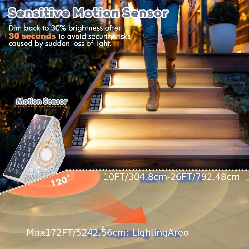 2 Pcs White Bright 14-LED Solar Powered Step Lights - Automatic Outdoor Waterproof Illumination for Stairs, Deck, Pathway & Garden Warm White